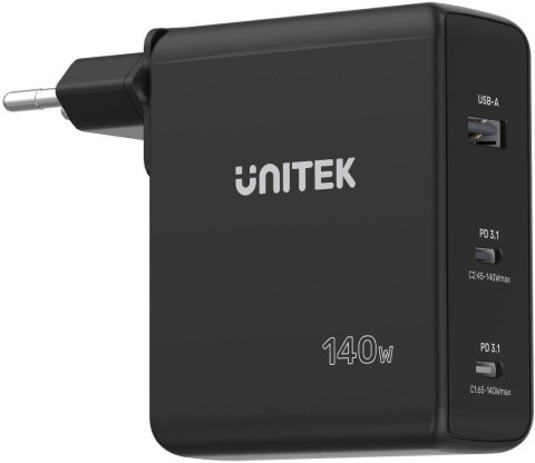 Ładowarka sieciowa Unitek 140W GaN (2x USB-C, USB-A)
