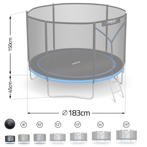 Trampolina ogrodowa 6ft/183cm z siatką zewnętrzną i drabinką Neo-Sport