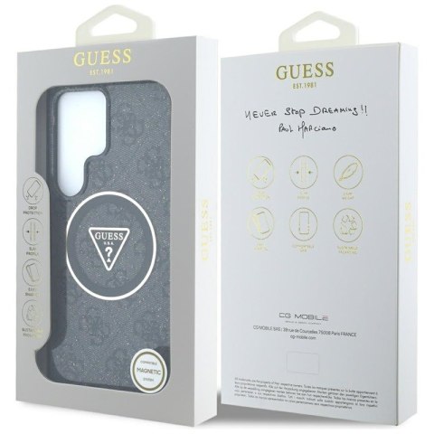 Guess 4G Glitter Triangle Buttons MagSafe - Etui do Samsung Galaxy S25 Ultra (czarny)
