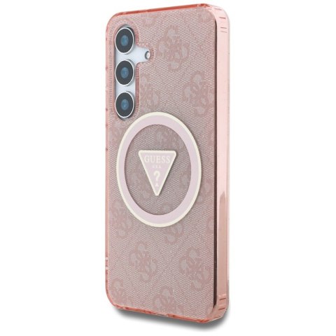 Guess 4G Glitter Triangle Buttons MagSafe - Etui do Samsung Galaxy S25 (różowy)