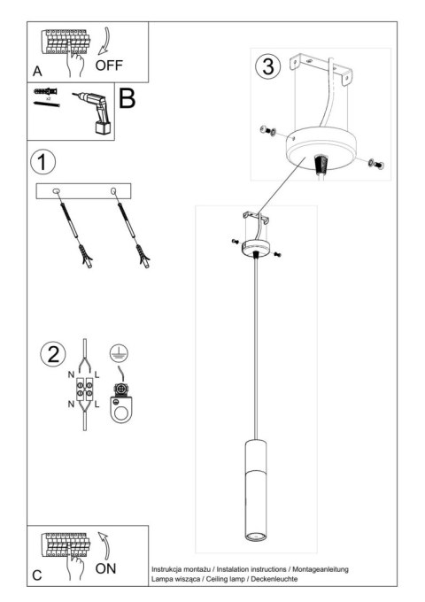 Lampa wisząca BORGIO 1 czarny