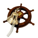 Dzwon Okrętowy Mosiężny w Kole Sterowym - Dekoracja Marynistyczna - NC2356A