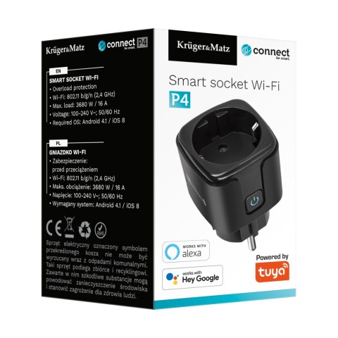 Gniazdo WiFi Kruger&Matz Connect P4 Czarne Tuya