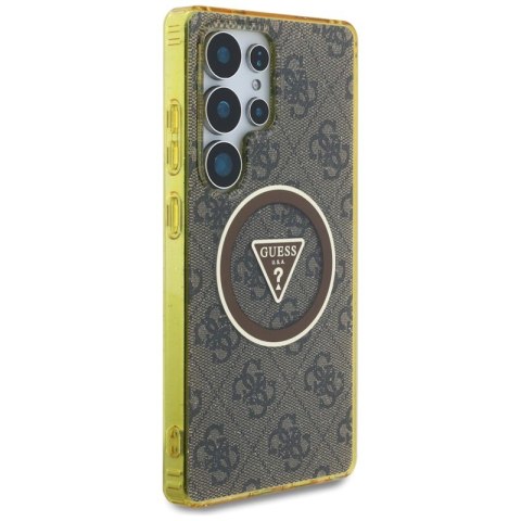 Guess 4G Glitter Triangle Buttons MagSafe - Etui do Samsung Galaxy S25 Ultra (brązowy)