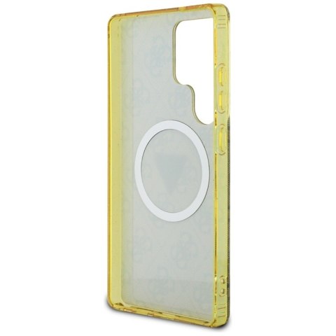 Guess 4G Glitter Triangle Buttons MagSafe - Etui do Samsung Galaxy S25 Ultra (brązowy)