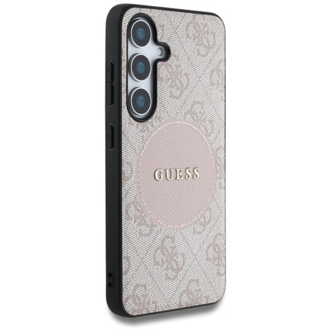 Guess 4G Round Patch Classic Logo MagSafe - Etui do Samsung Galaxy S25 (różowy)