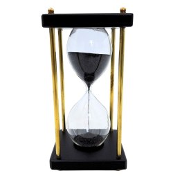 Klepsydra Mosiężno-Drewniana 5 minut - Czarny Piasek - Elegancka Dekoracja Retro - STRS
