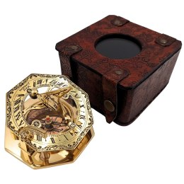 Kompas Mosiężny w Stylowym Skórzanym Pudełku - Prezent Retro Vintage - CSDO343/3