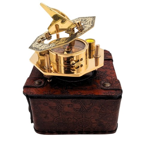 Kompas Mosiężny w Stylowym Skórzanym Pudełku - Prezent Retro Vintage - CSDO343/3