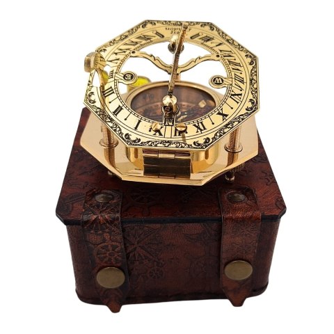 Kompas Mosiężny w Stylowym Skórzanym Pudełku - Prezent Retro Vintage - CSDO343/3