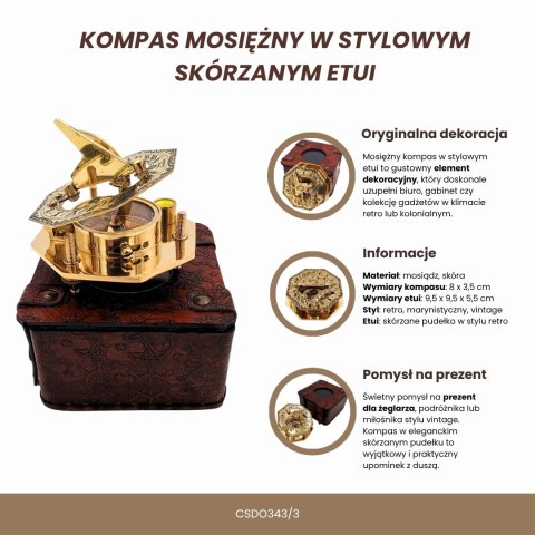 Kompas Mosiężny w Stylowym Skórzanym Pudełku - Prezent Retro Vintage - CSDO343/3
