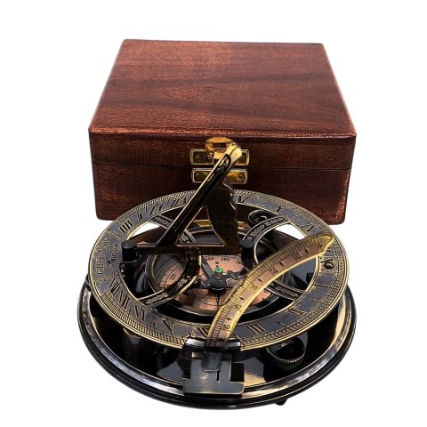 Mosiężny Kompas Zegar Słoneczny Busola w Pudełku Drewnianym - NC103185