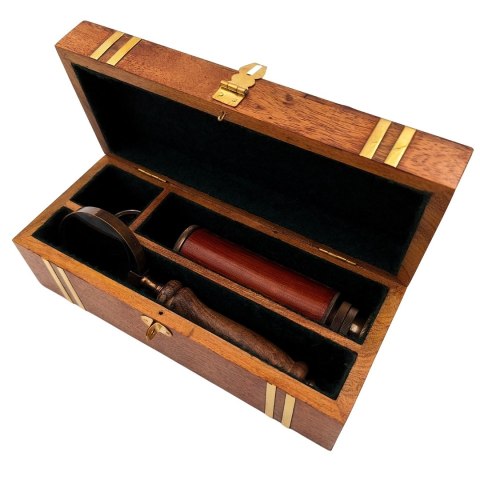 Zestaw Prezentowy Retro - Kompas, Luneta i Lupa w Pudełku Drewnianym - NC102369