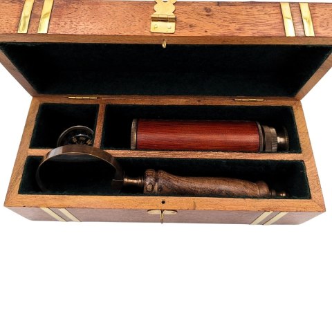 Zestaw Prezentowy Retro - Kompas, Luneta i Lupa w Pudełku Drewnianym - NC102369