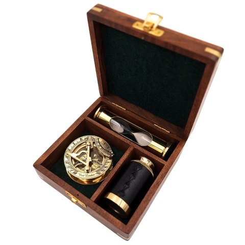 Zestaw Upominkowy Retro - Kompas, Luneta, Klepsydra w Pudełku Drewnianym - NC102365