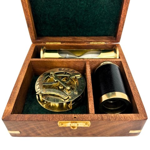 Zestaw Upominkowy Retro - Kompas, Luneta, Klepsydra w Pudełku Drewnianym - NC102365