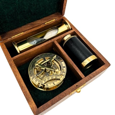 Zestaw Upominkowy Retro - Kompas, Luneta, Klepsydra w Pudełku Drewnianym - NC102365