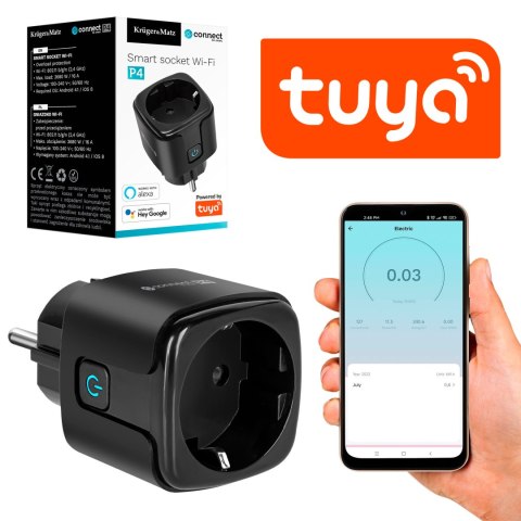 Gniazdo WiFi Kruger&Matz Connect P4 Czarne Tuya