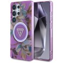 Guess Glitter Flowers Triangle Buttons MagSafe - Etui do Samsung Galaxy S25 Ultra (fioletowy)
