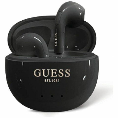 Guess Glossy Effect Egg Shape Printed Classic Logo - Słuchawki Bluetooth TWS + etui ładujące (czarny)