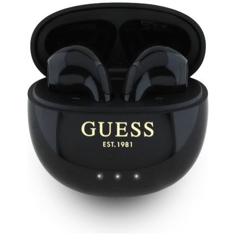Guess Glossy Effect Egg Shape Printed Classic Logo - Słuchawki Bluetooth TWS + etui ładujące (czarny)