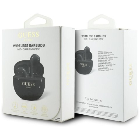 Guess Glossy Effect Egg Shape Printed Classic Logo - Słuchawki Bluetooth TWS + etui ładujące (czarny)