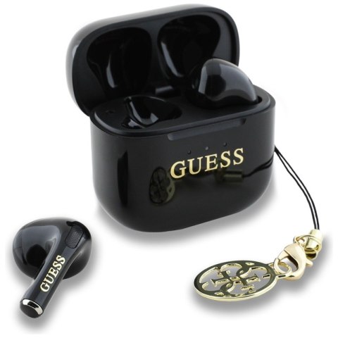 Guess Glossy Effect Printed Classic Logo & Charm - Słuchawki Bluetooth TWS + etui ładujące (czarny)