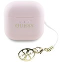 Guess Glossy Effect Printed Classic Logo & Charm - Słuchawki Bluetooth TWS + etui ładujące (różowy)