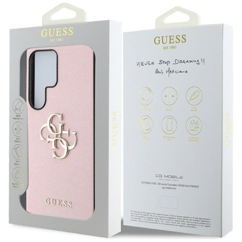 Guess Grained Big 4G Logo Small Classic Logo - Etui do Samsung Galaxy S25 Ultra (różowy)