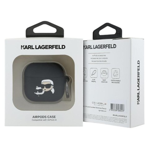 Karl Lagerfeld Silicone Karl & Choupette Head 3D - Etui AirPods 4 (czarny)