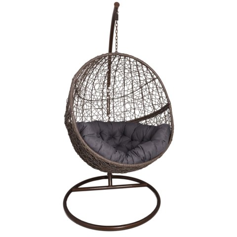 Fotel Wiszący kokon Huśtawka kolor brązowy (szara poduszka)