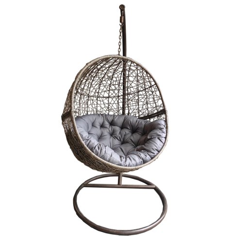 Fotel Wiszący kokon Huśtawka kolor brązowy (szara poduszka)