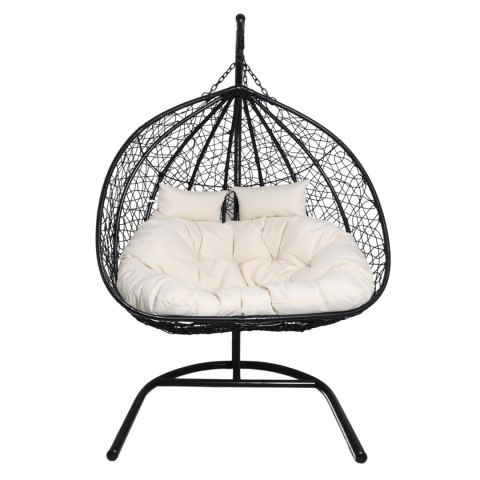 Fotel wiszący dwuosobowy - kokon dwuosobowy czarny (Beżowa Poduszka)