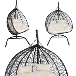 Fotel wiszący dwuosobowy - kokon dwuosobowy czarny (Beżowa Poduszka)