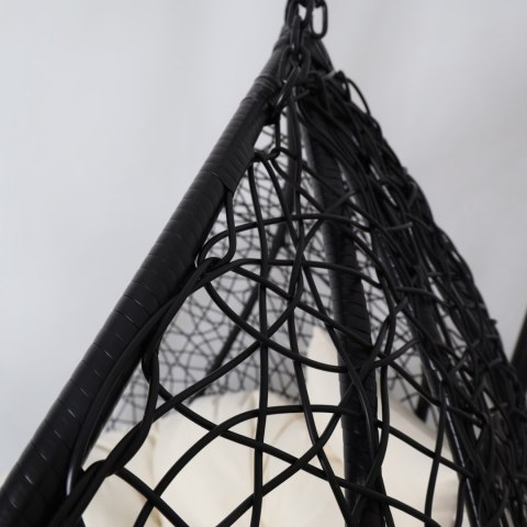 Fotel wiszący dwuosobowy - kokon dwuosobowy czarny (Beżowa Poduszka)