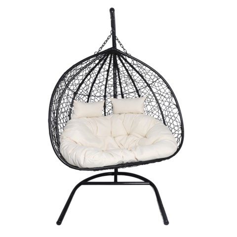 Fotel wiszący dwuosobowy - kokon dwuosobowy czarny (Beżowa Poduszka)