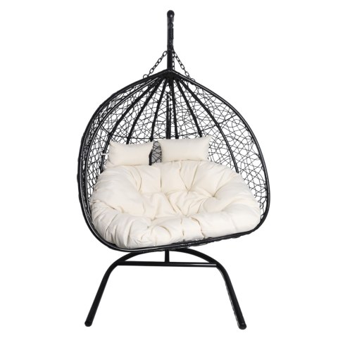 Fotel wiszący dwuosobowy - kokon dwuosobowy czarny (Beżowa Poduszka)