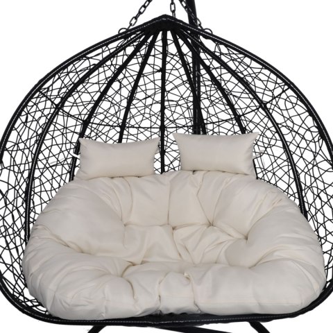 Fotel wiszący dwuosobowy - kokon dwuosobowy czarny (Beżowa Poduszka)