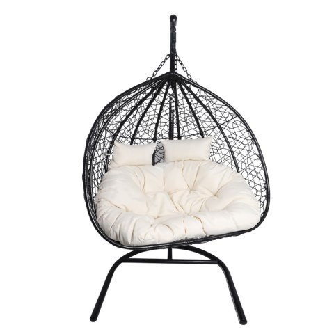 Fotel wiszący dwuosobowy - kokon dwuosobowy czarny (Beżowa Poduszka)