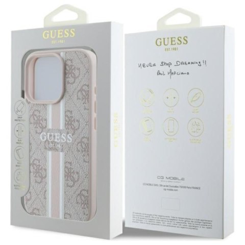Guess 4G Printed Stripes MagSafe - Etui iPhone 16 Pro Max (różowy)