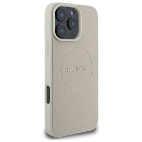 Guess Grained Ring MagSafe - Etui iPhone 16 Pro Max (beżowy)