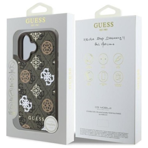 Guess Peony On 4G Background MagSafe - Etui iPhone 16 (brązowy)