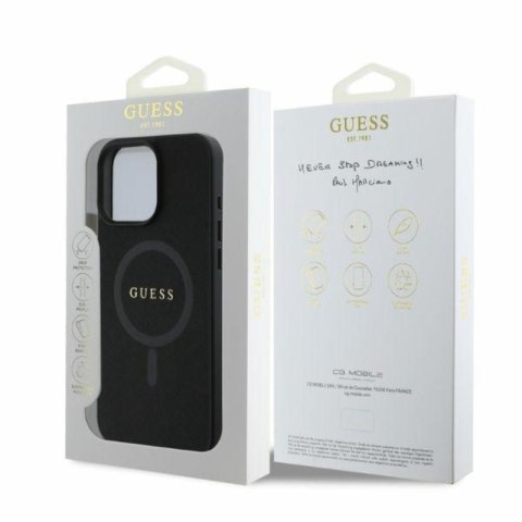 Guess Saffiano Classic Logo MagSafe - Etui iPhone 16 Pro (czarny)
