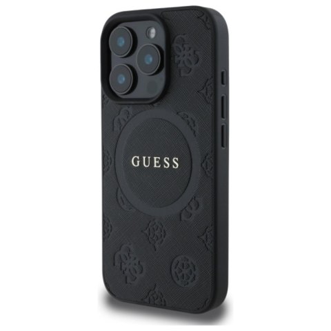Guess Saffiano Peony Classic Logo MagSafe - Etui iPhone 16 Pro Max (czarny)