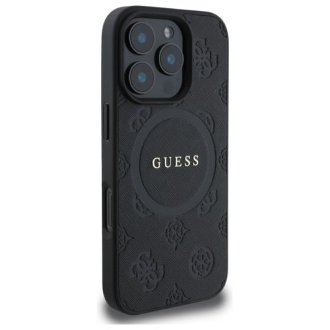 Guess Saffiano Peony Classic Logo MagSafe - Etui iPhone 16 Pro Max (czarny)