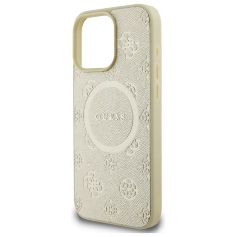 Guess Saffiano Peony Classic Logo MagSafe - Etui iPhone 16 Pro Max (złoty)