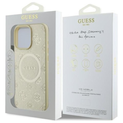 Guess Saffiano Peony Classic Logo MagSafe - Etui iPhone 16 Pro Max (złoty)