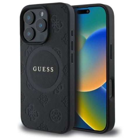 Guess Saffiano Peony Classic Logo MagSafe - Etui iPhone 16 Pro (czarny)