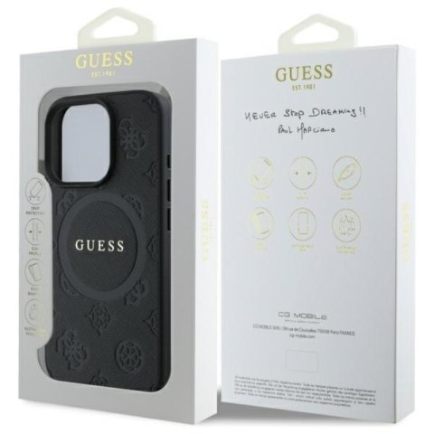 Guess Saffiano Peony Classic Logo MagSafe - Etui iPhone 16 Pro (czarny)