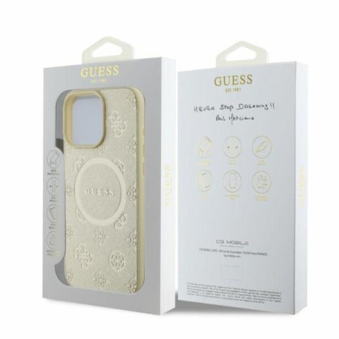 Guess Saffiano Peony Classic Logo MagSafe - Etui iPhone 16 Pro (złoty)